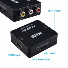 Oem, Mini Composite RCA AV to HDMI Converter Upscaler 720 1080p, HDMI adapters, AL171-CB