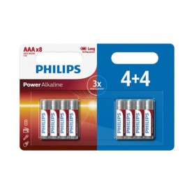 PHILIPS, 4+4 Pack Pack - AAA R3 Philips Power Alkaline, Size AAA, BS018-CB