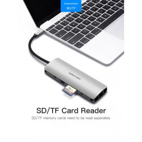 Vention, All in One USB-C C Type USB C To RJ45/HDMI/Audio 3.5mm/USB 3.0 /USB-C/TF/SD Female Adapter, USB adapters, V053
