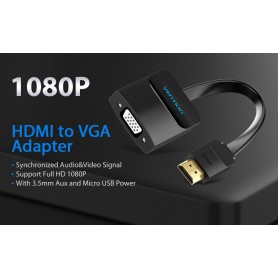 Vention, HDMI to VGA converter with 3.5mm audio and USB power supply, HDMI adapters, V102-CB