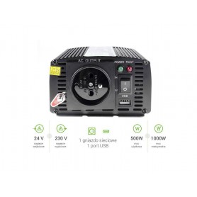 Green Cell - 500W DC 24V to AC 230V with USB Current Inverter Converter - Battery inverters - GC004