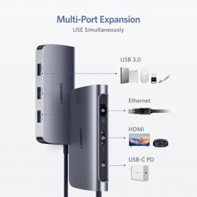 UGREEN - 6in1 USB-C PD C Type USB C to 4K HDMI USB-C PD RJ45 2x USB 3.0 - USB adapters - UG-50771