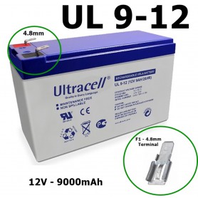 Ultracell, Ultracell UL9-12 12V 9Ah 9000mAh 4.8mm F1 Terminal Rechargeable Lead Acid Battery, Battery Lead-acid , NK401-48