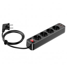 HOCO, HOCO 4000W high power 1.8m extension socket, 4 EU-sockets + Type-C PD20W + 2xUSB 18W output, Plugs and Adapters, H4602-CB
